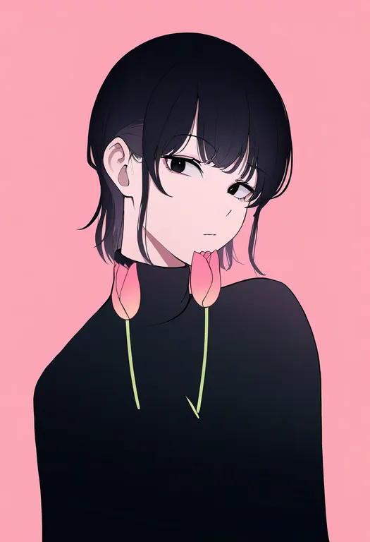 masterpiece, best quality, newest, absurdres, highres, safe, pink_tulip, 1girl, solo, simple_background — by k3scat, made with ComfyUI