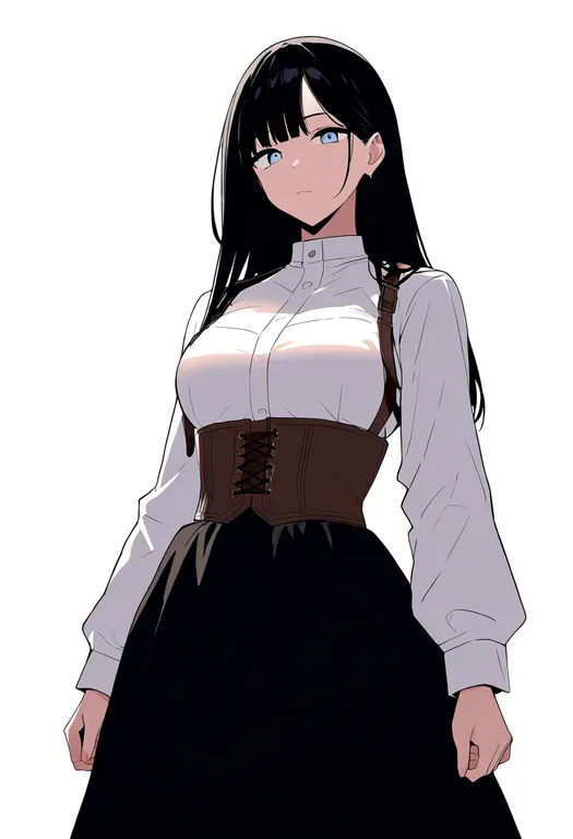 masterpiece, best quality, newest, absurdres, highres, safe, brown_corset, 1girl, solo, simple_background — by k3scat, made with ComfyUI
