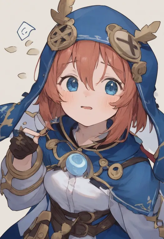 masterpiece, best quality, general, blue hood, 1girl, solo, simple background — by k3scat, made with ComfyUI