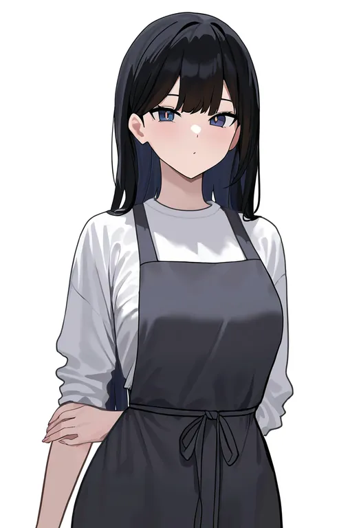masterpiece, best quality, newest, absurdres, highres, safe, grey_apron, 1girl, solo, simple_background — by k3scat, made with ComfyUI