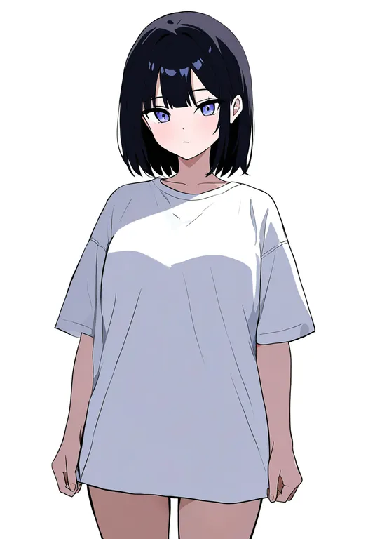 masterpiece, best quality, newest, absurdres, highres, safe, oversized_shirt, 1girl, solo, simple_background — by k3scat, made with ComfyUI