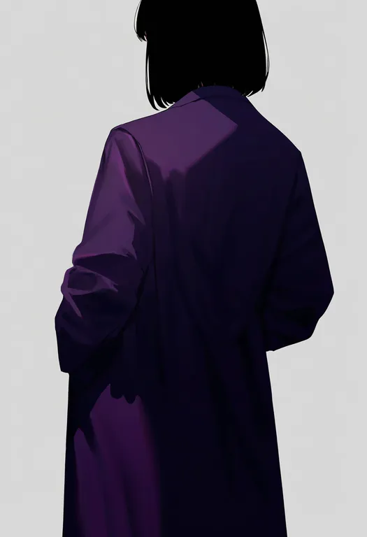 masterpiece, best quality, newest, absurdres, highres, safe, purple_coat, 1girl, solo, simple_background — by k3scat, made with ComfyUI