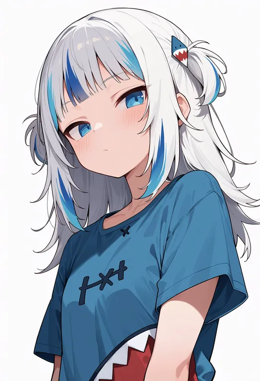 masterpiece, best quality, score_7, safe, gawr gura (casual), solo, upper body, simple background — by k3scat, made with ComfyUI