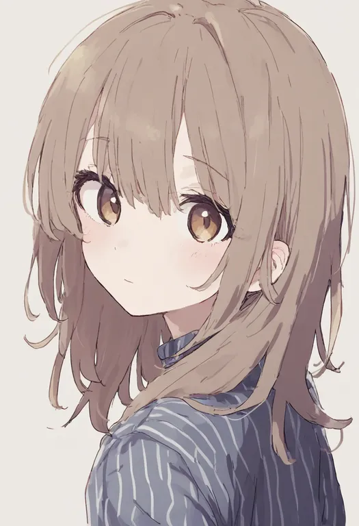 masterpiece, best quality, general, vertical-striped shirt, 1girl, solo, simple background — by k3scat, made with ComfyUI