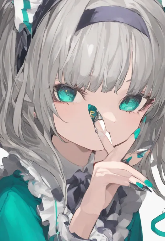 masterpiece, best quality, general, aqua nails, 1girl, solo, simple background — by k3scat, made with ComfyUI