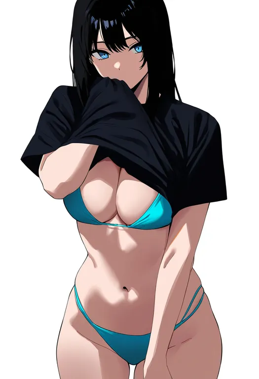 masterpiece, best quality, newest, absurdres, highres, safe, bikini_under_clothes, 1girl, solo, simple_background — by k3scat, made with ComfyUI
