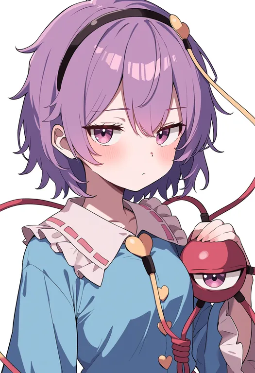 masterpiece, best quality, score_7, safe, komeiji satori, touhou, solo, upper body, simple background — by k3scat, made with ComfyUI