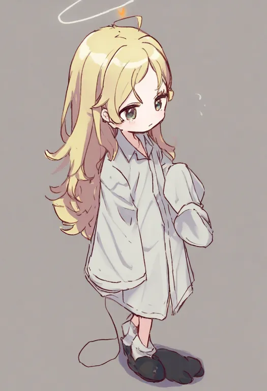 masterpiece, best quality, general, oversized clothes, 1girl, solo, simple background — by k3scat, made with ComfyUI