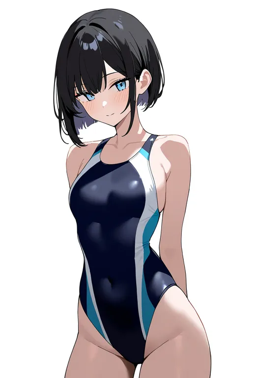 masterpiece, best quality, newest, absurdres, highres, safe, multicolored_swimsuit, 1girl, solo, simple_background — by k3scat, made with ComfyUI