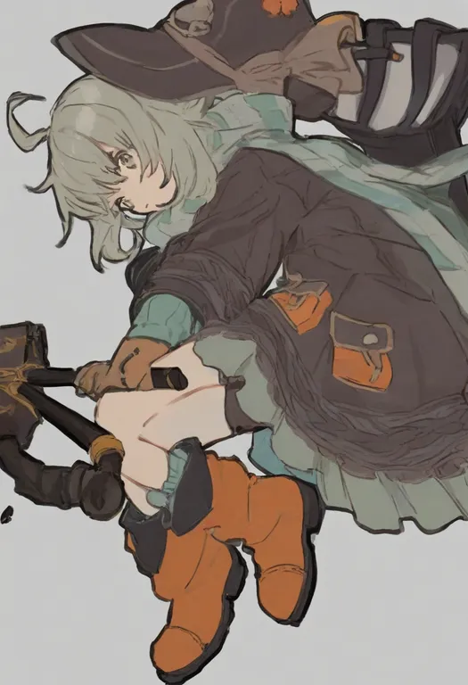 masterpiece, best quality, general, orange boots, 1girl, solo, simple background — by k3scat, made with ComfyUI