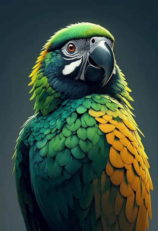 masterpiece, best quality, score_7, safe, bronze parrot, solo, upper body, simple background — by k3scat, made with ComfyUI