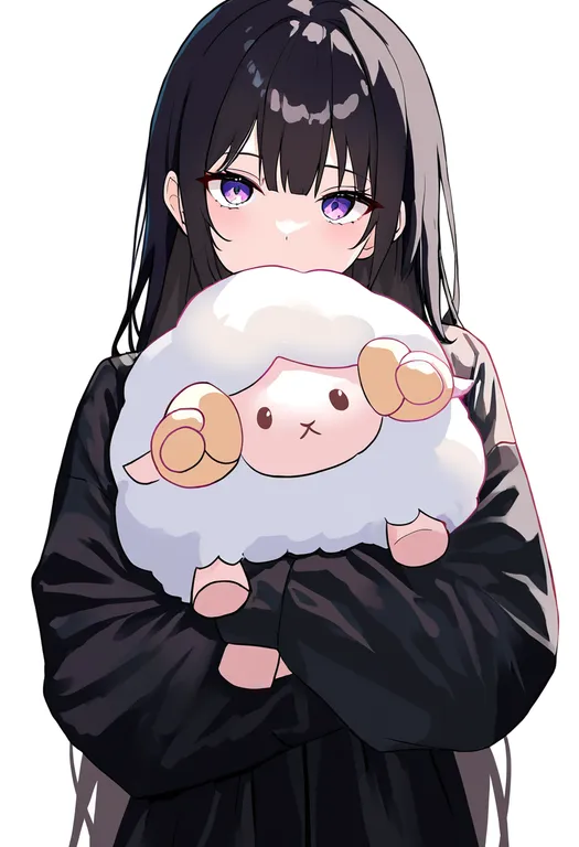 masterpiece, best quality, newest, absurdres, highres, safe, stuffed_sheep, 1girl, solo, simple_background — by k3scat, made with ComfyUI
