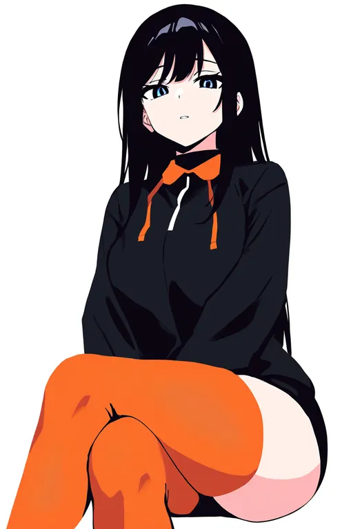 masterpiece, best quality, newest, absurdres, highres, safe, orange_thighhighs, 1girl, solo, simple_background — by k3scat, made with ComfyUI