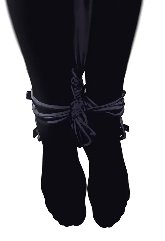masterpiece, best quality, newest, absurdres, highres, safe, bound_ankles, 1girl, solo, simple_background — by k3scat, made with ComfyUI