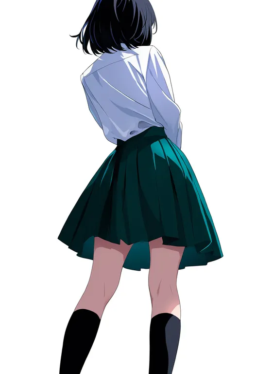 masterpiece, best quality, newest, absurdres, highres, safe, green_skirt, 1girl, solo, simple_background — by k3scat, made with ComfyUI