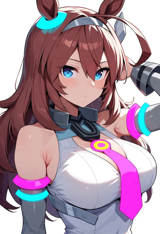 masterpiece, best quality, score_7, safe, mihono bourbon (umamusume), umamusume, solo, upper body, simple background — by k3scat, made with ComfyUI