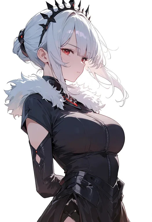 masterpiece, best quality, score_7, safe, arched crown, 1girl, solo, simple background — by k3scat, made with ComfyUI