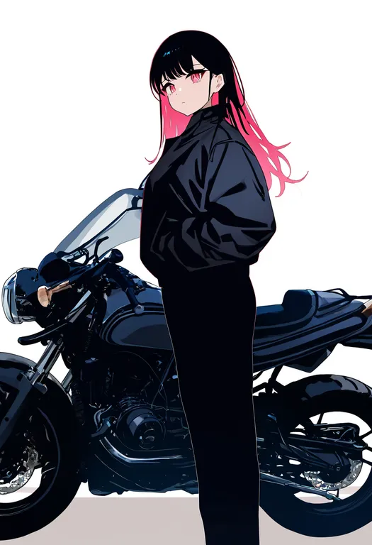 masterpiece, best quality, newest, absurdres, highres, safe, on_motorcycle, 1girl, solo, simple_background — by k3scat, made with ComfyUI
