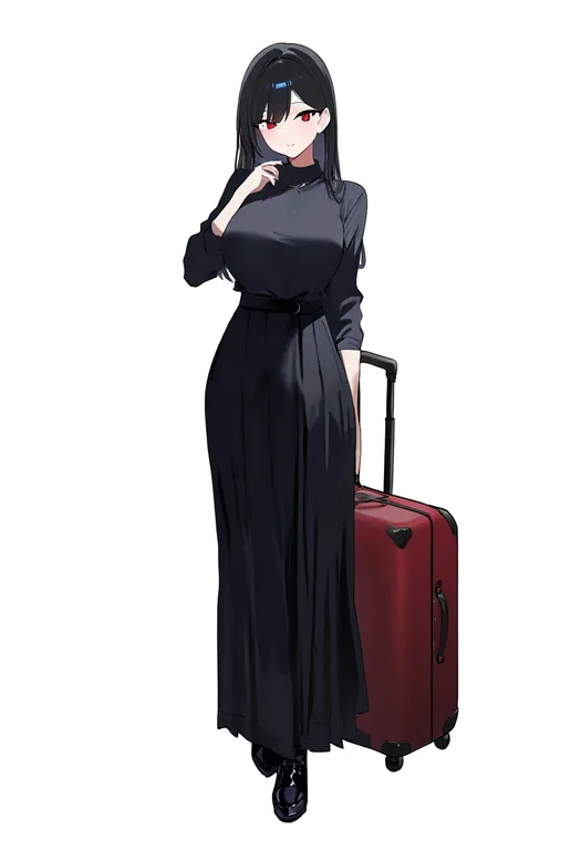 masterpiece, best quality, newest, absurdres, highres, safe, rolling_suitcase, 1girl, solo, simple_background — by k3scat, made with ComfyUI