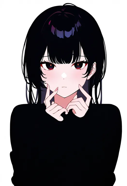 masterpiece, best quality, newest, absurdres, highres, safe, fingers_to_cheeks, 1girl, solo, simple_background — by k3scat, made with ComfyUI