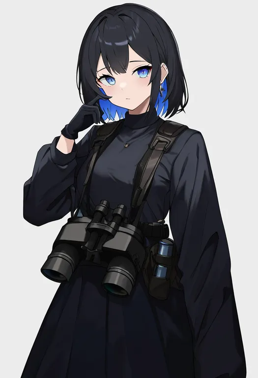 masterpiece, best quality, newest, absurdres, highres, safe, binoculars, 1girl, solo, simple_background — by k3scat, made with ComfyUI