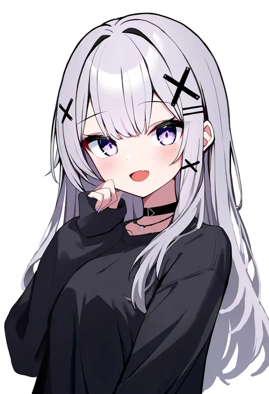 masterpiece, best quality, newest, absurdres, highres, safe, x_hair_ornament, 1girl, solo, simple_background — by k3scat, made with ComfyUI