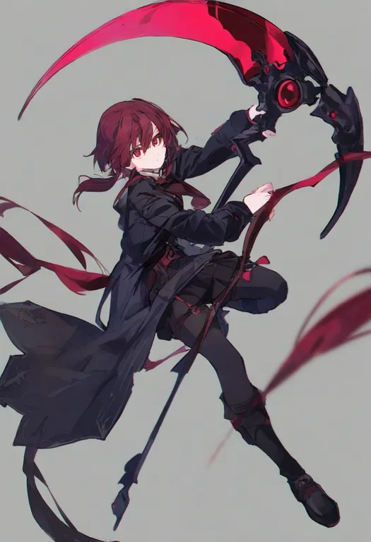 masterpiece, best quality, general, scythe, 1girl, solo, simple background — by k3scat, made with ComfyUI