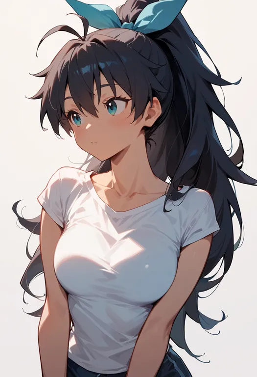 masterpiece, best quality, score_7, safe, ganaha hibiki, solo, upper body, simple background — by k3scat, made with ComfyUI