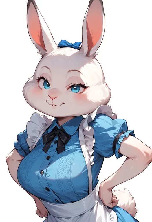 masterpiece, best quality, score_7, safe, white rabbit (alice in wonderland), solo, upper body, simple background — by k3scat, made with ComfyUI
