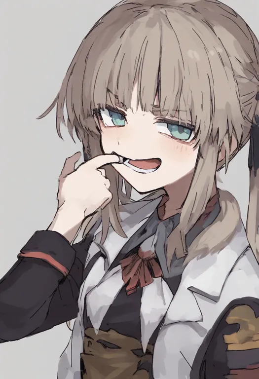 masterpiece, best quality, general, mouth pull, 1girl, solo, simple background — by k3scat, made with ComfyUI
