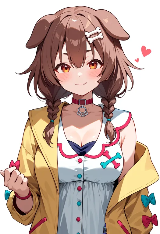 masterpiece, best quality, score_7, safe, inugami korone (1st costume), solo, upper body, simple background — by k3scat, made with ComfyUI
