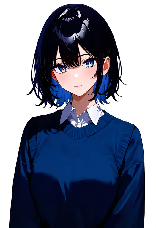 masterpiece, best quality, newest, absurdres, highres, safe, blue_sweater_vest, 1girl, solo, simple_background — by k3scat, made with ComfyUI