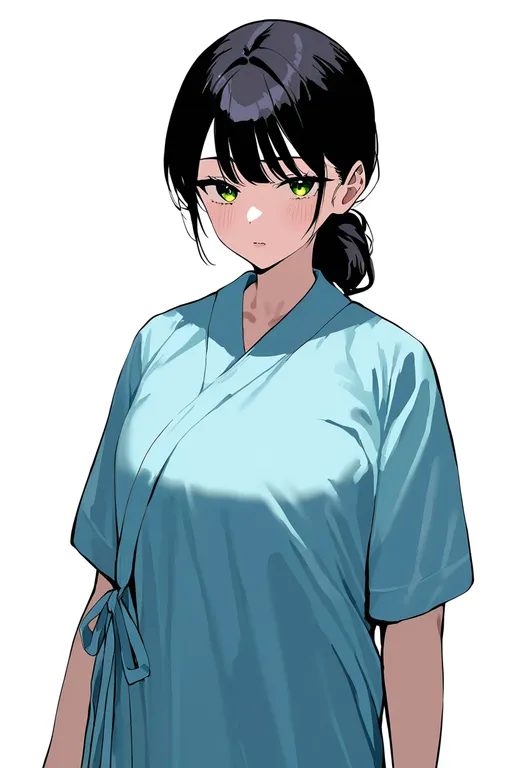 masterpiece, best quality, newest, absurdres, highres, safe, hospital_gown, 1girl, solo, simple_background — by k3scat, made with ComfyUI