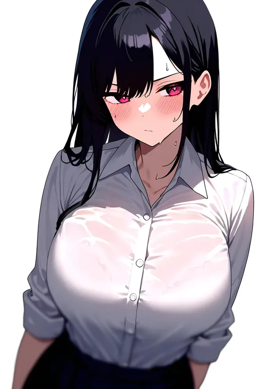 masterpiece, best quality, newest, absurdres, highres, safe, sweaty_breasts, 1girl, solo, simple_background — by k3scat, made with ComfyUI