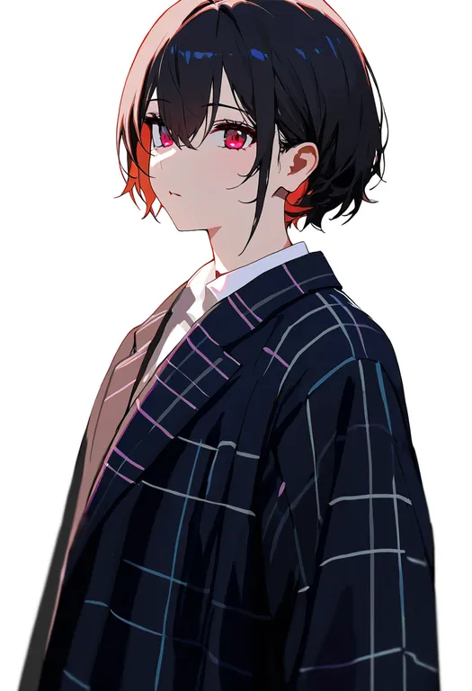 masterpiece, best quality, newest, absurdres, highres, safe, plaid_lapels, 1girl, solo, simple_background — by k3scat, made with ComfyUI