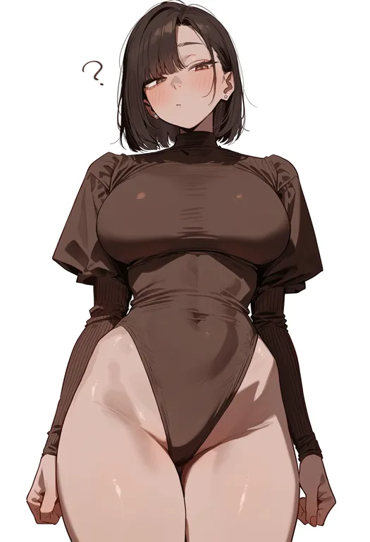 masterpiece, best quality, score_7, safe, brown leotard, 1girl, solo, simple background — by k3scat, made with ComfyUI