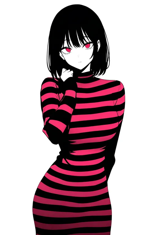 masterpiece, best quality, newest, absurdres, highres, safe, striped_dress, 1girl, solo, simple_background — by k3scat, made with ComfyUI