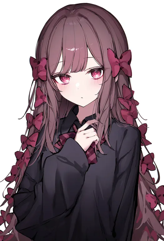 masterpiece, best quality, newest, absurdres, highres, safe, multiple_hair_bows, 1girl, solo, simple_background — by k3scat, made with ComfyUI