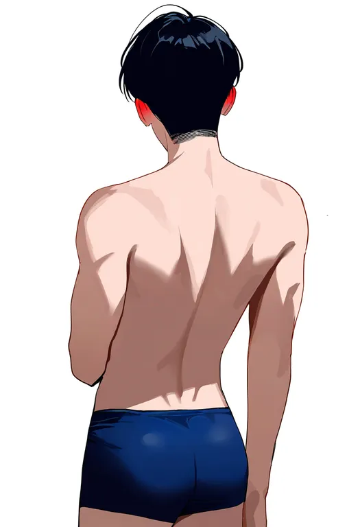 masterpiece, best quality, newest, absurdres, highres, safe, blue_male_swimwear, 1girl, solo, simple_background — by k3scat, made with ComfyUI