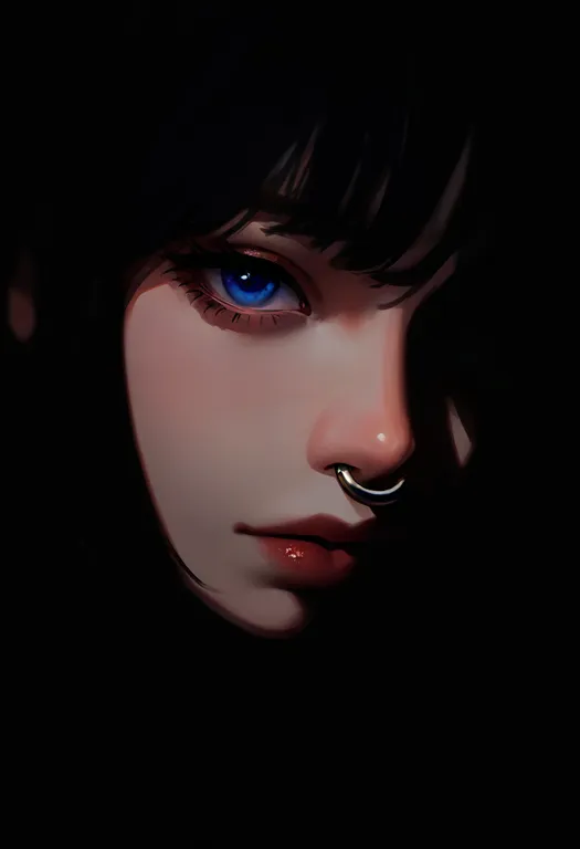 masterpiece, best quality, newest, absurdres, highres, safe, nose_ring, 1girl, solo, simple_background — by k3scat, made with ComfyUI
