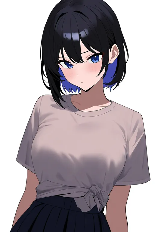 masterpiece, best quality, newest, absurdres, highres, safe, tied_shirt, 1girl, solo, simple_background — by k3scat, made with ComfyUI