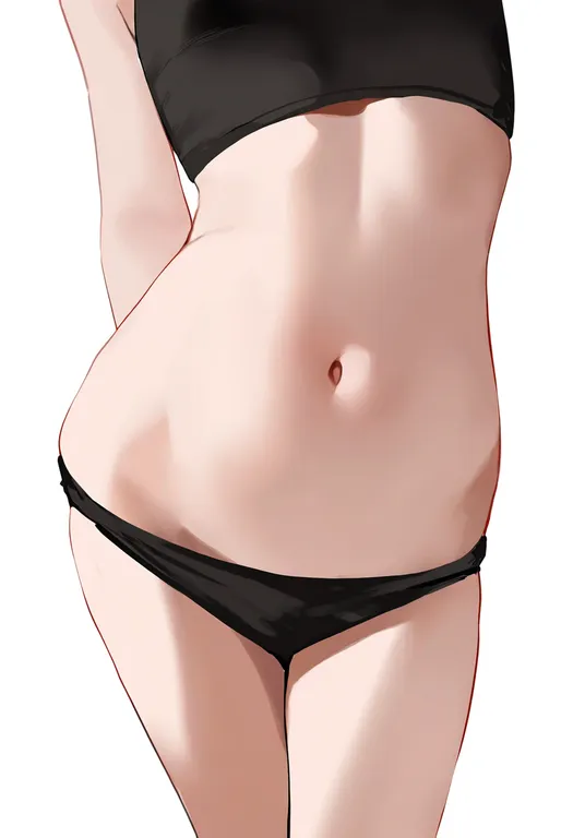 masterpiece, best quality, newest, absurdres, highres, safe, bikini_bottom_pull, 1girl, solo, simple_background — by k3scat, made with ComfyUI
