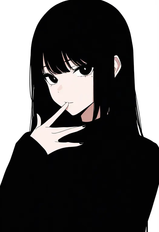 masterpiece, best quality, newest, absurdres, highres, safe, finger_to_mouth, 1girl, solo, simple_background — by k3scat, made with ComfyUI