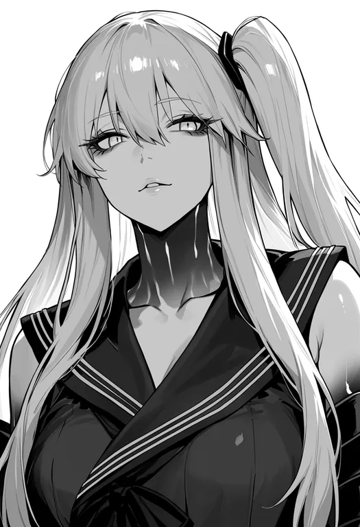 masterpiece, best quality, score_7, safe, aircraft carrier oni, solo, upper body, simple background — by k3scat, made with ComfyUI