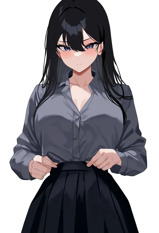masterpiece, best quality, newest, absurdres, highres, safe, partially_unbuttoned, 1girl, solo, simple_background — by k3scat, made with ComfyUI