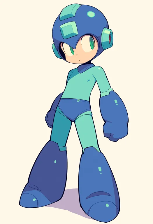 masterpiece, best quality, score_7, safe, mega man (classic), solo, simple background — by k3scat, made with ComfyUI