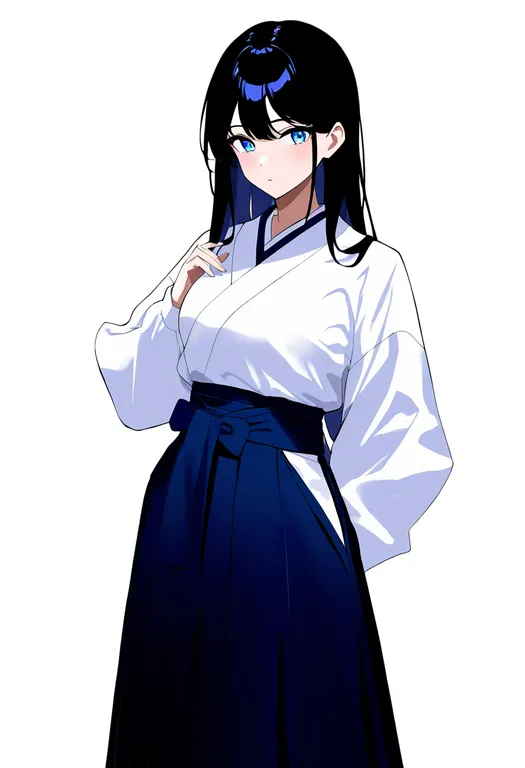 masterpiece, best quality, newest, absurdres, highres, safe, blue_hakama, 1girl, solo, simple_background — by k3scat, made with ComfyUI
