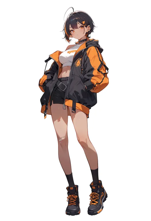 masterpiece, best quality, score_7, safe, puraore! pride of orange, solo, full body, simple background — by k3scat, made with ComfyUI