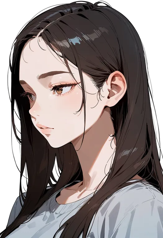 masterpiece, best quality, score_7, safe, hair around ear, 1girl, solo, portrait, simple background — by k3scat, made with ComfyUI