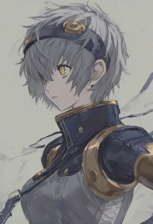 masterpiece, best quality, general, aigis (persona), persona, solo, upper body, simple background — by k3scat, made with ComfyUI